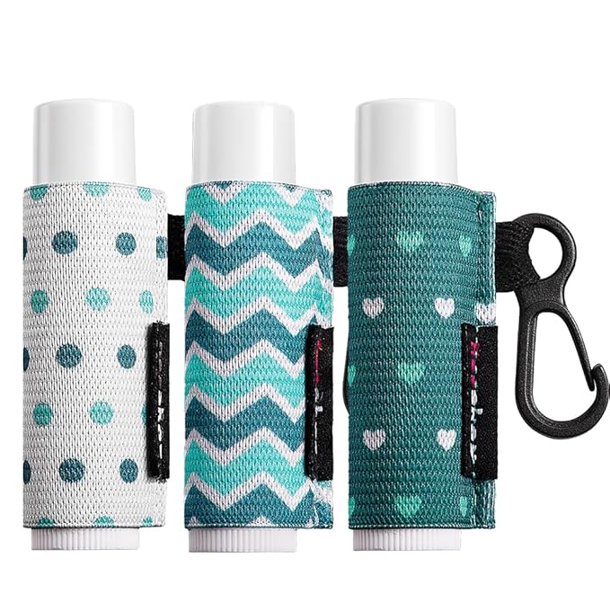 Lip Balm Holder Sleeves Keychain Chapstick Elastic Sleeves (white dots/wave strip/heard shape), 3 Count (Pack of 1)-VivaGrace Women