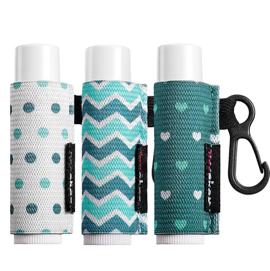 Lip Balm Holder Sleeves Keychain Chapstick Elastic Sleeves (white dots/wave strip/heard shape), 3 Count (Pack of 1)-VivaGrace Women