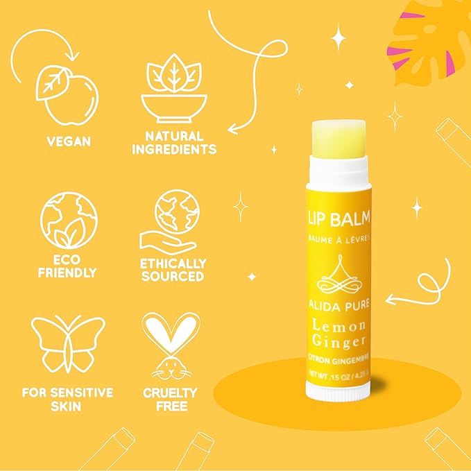 Lemon Ginger Lip Balm Collection, Vegan Lip Balm Set, Bees Wax Free, with Avocado Oil, Organic Jojoba Oil, Vitamin E, Natural Moisturizer For Dry, Cracked, or Chapped Lips, 3 Tube Set-VivaGrace Women