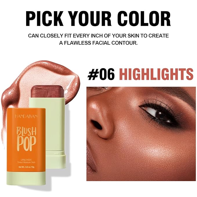 Multi-Use Makeup Blush Stick, Beauty Tinted Solid Blush Stick, 3-in-1 Cream Blush Stick for Cheek/Eyes/Lips, Waterproof Moisturizer Stick, Suitable for All Skin (06# Shine Orange)-VivaGrace Women