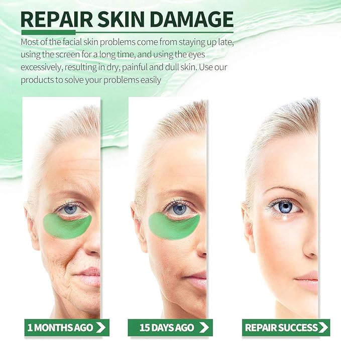 Under Eye Patches,30 pairs Hyaluronic Acid Anti-Aging Under Eye Mask, Collagen Under Eye Gel Pads for Dark Circles, Wrinkles, Fine Line, Puffiness (Green)-VivaGrace Women