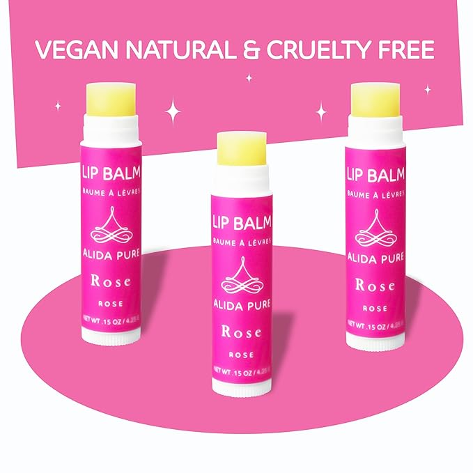 Rose Lip Balm Collection, Vegan Set, Beeswax Free, with Organic Jojoba and Avocado Oil, Vitamin E, Natural Moisturizer for Dry, Chapped Lips, 3 Tube Set-VivaGrace Women