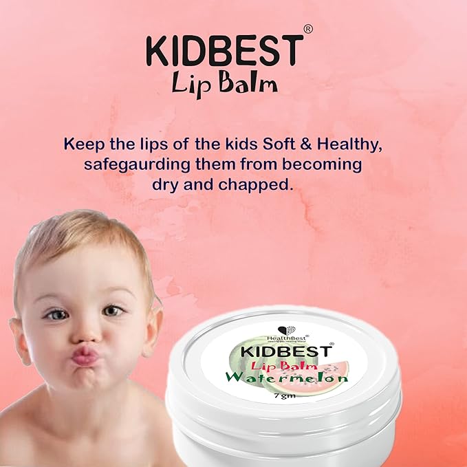 Kidbest Lip Balm for Kids, Extra Nourishing, Soothing Lips, Tear, Paraben, SLS free, Watermelon Flavor, 7gm, Peach-VivaGrace Women