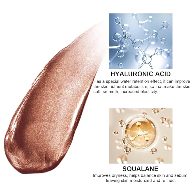 Natural Glow Liquid Filter Makeup, Longwear Face Luminizer, Complexion Booster For Any Part of the Body, Liquid Highlighter with Brush Kit, Infused Hyaluronic Acid, 1.06 fl oz (#07 DEEP/RICH)-VivaGrace Women