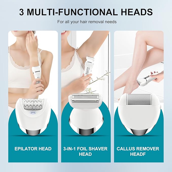 Electric Bikini Epilator for Women, 5 in 1 Hair Removal for Face, Chin, Arm, Leg, Armpit, Bikini Trimmer, IPX6 Waterproof, USB Rechargeable, Wet & Dry Lady Shaver,2 Speeds & 5 Cutter Heads-VivaGrace Women