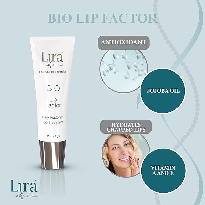 Lira Clinical Bio Lip Factor - Lip Balm SPF 15 for Soft, Full, and Supple Lips - Lip Treatment with Peptides, Vitamin C, E, Jojoba Oil, Avocado Oil - Lip Moisturizer for Dry Lips - 0.25 Ounce-VivaGrace Women