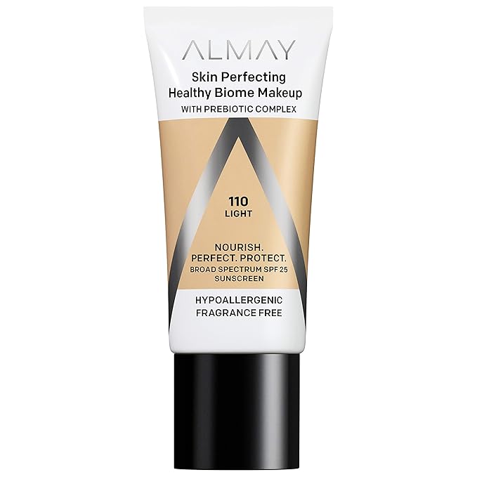 Almay Skin Perfecting Healthy Biome Foundation Makeup with Prebiotic Complex SPF 25, Hypoallergenic, -Fragrance Free, 110 Light, 1 fl. oz.-VivaGrace Women
