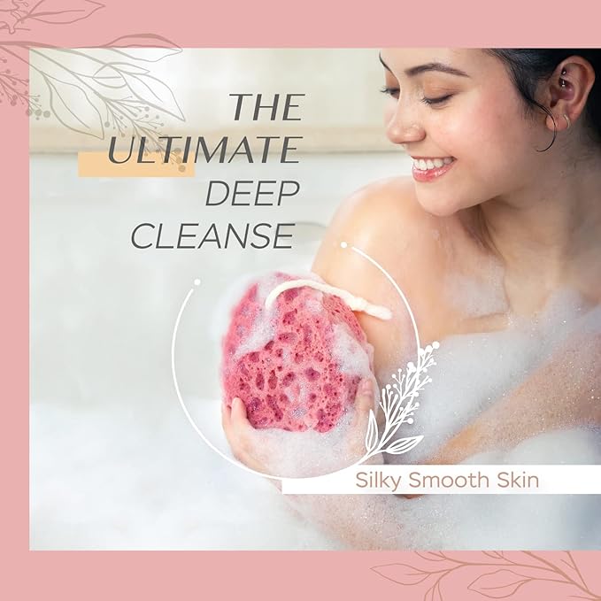 Spongentle Deep Cleansing Body Loofah Sponge, Natural Colors, for Bath and Shower, Multiple Textures for Gentle and Deep Exfoliation, Generous and Rich Lather, (Pack of 2)-VivaGrace Women