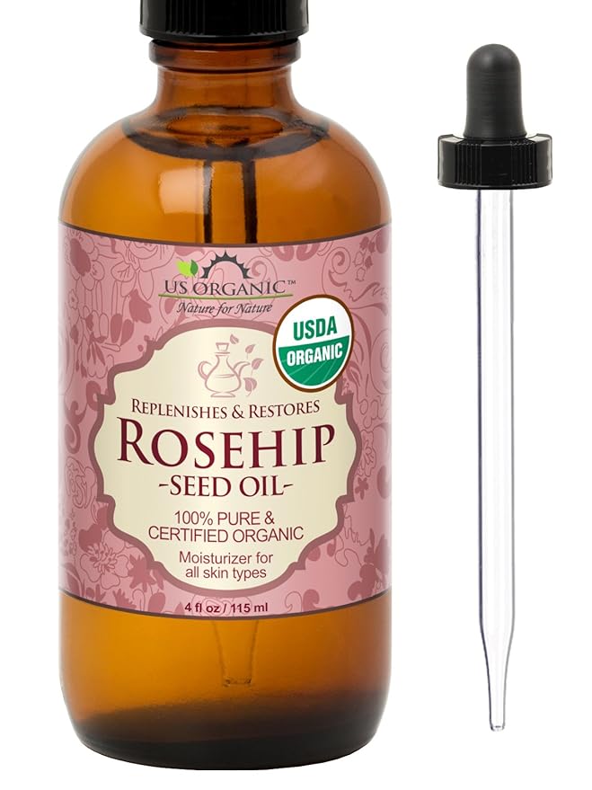 US Organic Rosehip Seed Oil, USDA Certified Organic, Cold Pressed, Virgin Organic, Amber Glass Bottle and Glass Eyedropper for Easy Application - 4 oz (115 ml)-VivaGrace Women