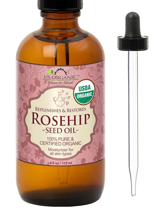 US Organic Rosehip Seed Oil, USDA Certified Organic, Cold Pressed, Virgin Organic, Amber Glass Bottle and Glass Eyedropper for Easy Application - 4 oz (115 ml)-VivaGrace Women