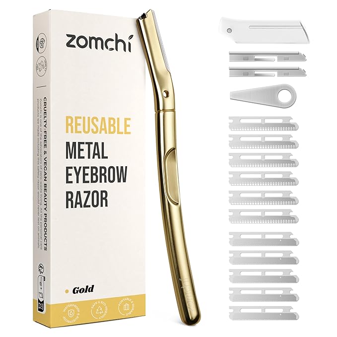 ZOMCHI Dermaplane Razor with 11 Blades for Women & Men, Eyebrow Trimmer with Protective Silicone Cap, Face Razor for Hair Removal - Matte Gold-VivaGrace Women