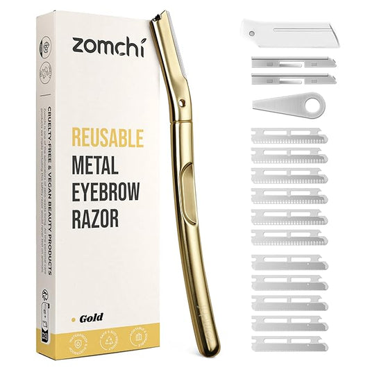 ZOMCHI Dermaplane Razor with 11 Blades for Women & Men, Eyebrow Trimmer with Protective Silicone Cap, Face Razor for Hair Removal - Matte Gold-VivaGrace Women
