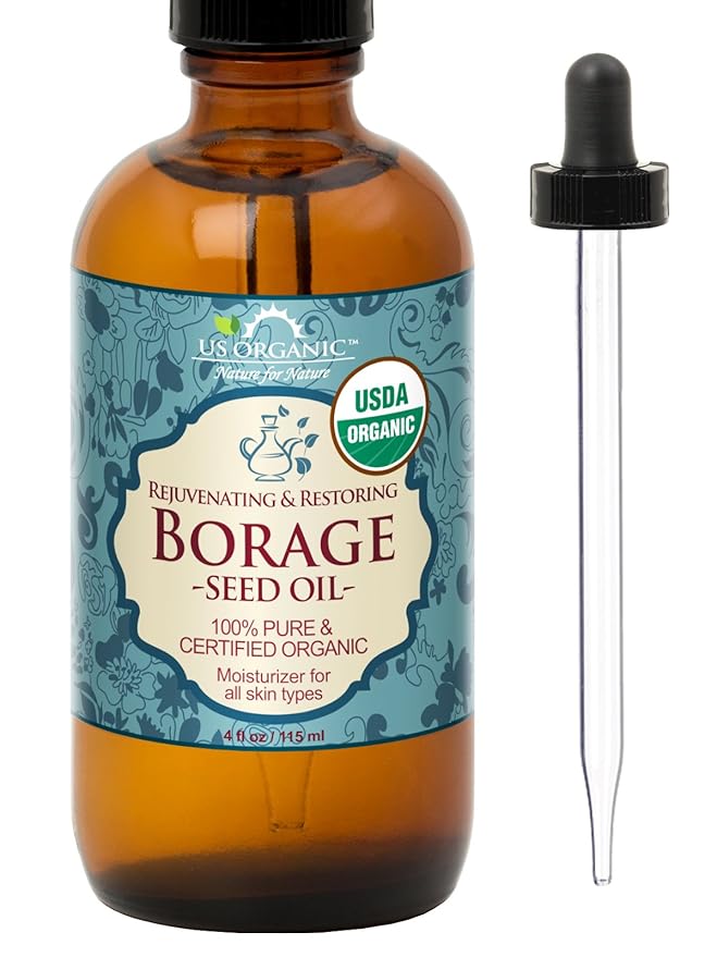 US Organic Borage seed Oil (18% GLA), USDA Certified Organic, 100% Pure & Natural, Cold Pressed, aka Starflower oil, in Amber Glass Bottle w/Eye dropper for Easy Application (4 oz (115 ml))-VivaGrace Women