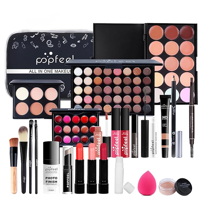 All in One Makeup Kit For Beginners Full Kit, Full Makeup Kit For Teen Girls, Makeup Gift Set, Include Eyeshadows, Concealer, Cosmetic brush, Lip Gloss, Lipstick, Powder puff, Mascara -005-VivaGrace Women