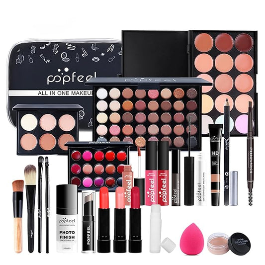 All in One Makeup Kit For Beginners Full Kit, Full Makeup Kit For Teen Girls, Makeup Gift Set, Include Eyeshadows, Concealer, Cosmetic brush, Lip Gloss, Lipstick, Powder puff, Mascara -005-VivaGrace Women