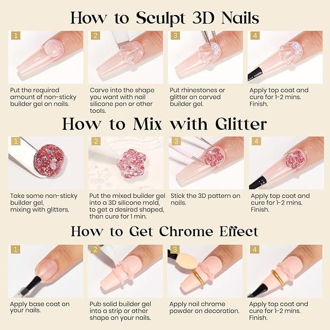 MIZHSE Solid Builder Gel for Nails, Clear Non-Sticky Sculpting Gel, 3D Nail Art Carving Building Modeling Hard Nail Extension Soak Off UV/LED Nail Art Salon Home DIY 15g-VivaGrace Women