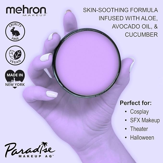 Mehron Makeup Paradise Makeup AQ Pro Size | Stage & Screen Performance, Face & Body Painting, Beauty, Cosplay, and Halloween | Water Activated Face Paint, Body Paint 1.4 oz (40 g) - Pastel Purple-VivaGrace Women