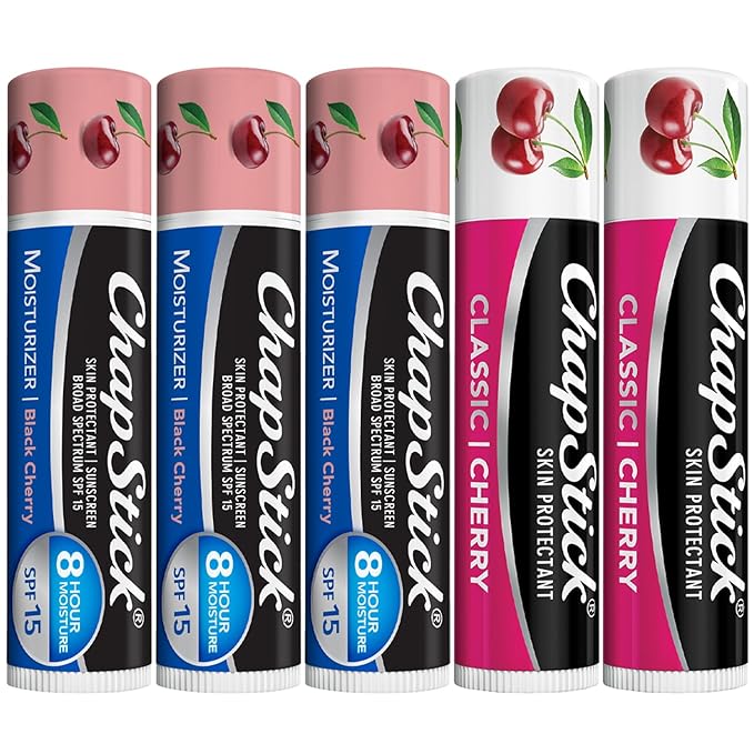 ChapStick Moisturizer 2-in-1 Lipcare SPF 15 Black Cherry 3-Pack + Classic Cherry Lip Balm 2-Pack, 0.15 Oz Ea (5 Piece Set)-VivaGrace Women