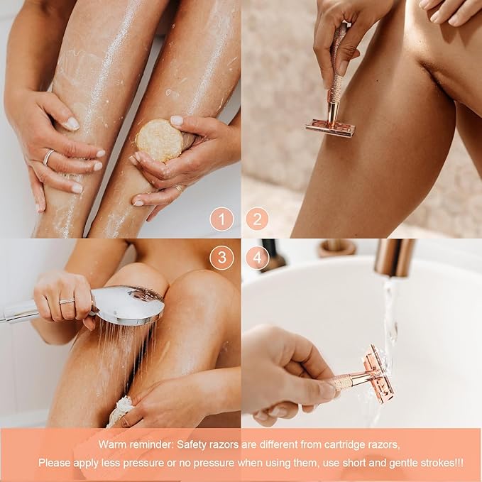 Matte Rose Gold Safety Razor, Single Blade Razors for Women, Reusable Metal Razor, with 10 Stainless Steel Double Edge Blades, Eco-friendly, Smooth & Close Shave, Plastic Free-VivaGrace Women