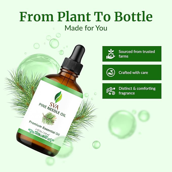 SVA Pine Needle Essential Oil – 4 Fl Oz – 100% Natural Pine Needle Oil - for Diffuser, Hair Care, Face, Skin Care, Aromatherapy, Scalp and Body Massage, Soap and Candle Making – with Dropper-VivaGrace Women