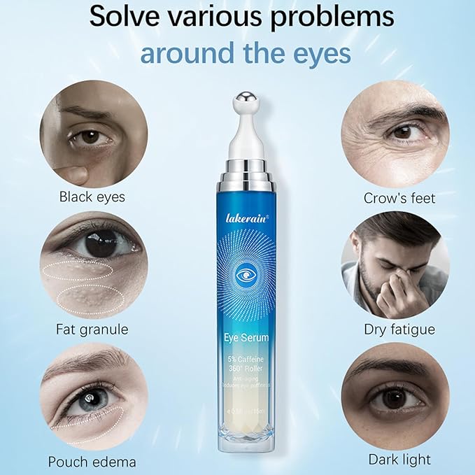 5% Caffeine Eye Serum,Caffeine Eye Cream with Massage Roller Ball,Under Eye Cream for Dark Circles,Puffiness,Under Eye Bags,Moisturizing Cream Eye Bags Fine Lines Wrinkle Treatment for Women and Men-VivaGrace Women