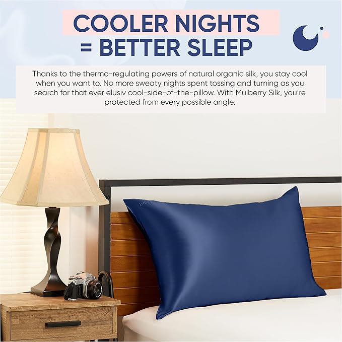 Blissy Silk Pillowcase - 100% Pure Mulberry Silk - 22 Momme 6A High-Grade Fibers - Silk Pillow Cover for Hair & Skin - Regular, Queen & King (Blue, Queen)-VivaGrace Women