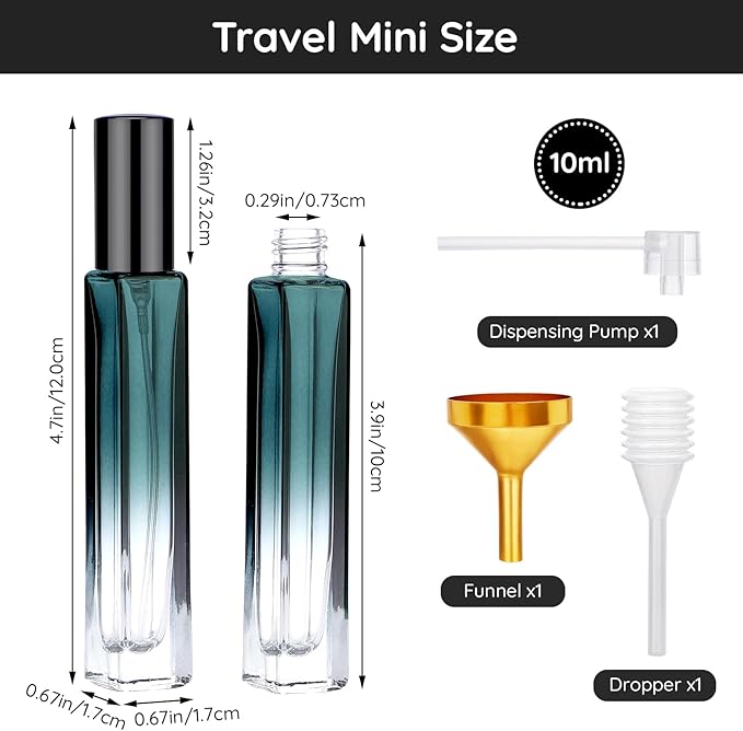 Segbeauty Atomizer Sprayer Set - 2pcs 10ML Refillable Mini Glass Perfume Spray Bottles with Funnel and Pipette, Portable Travel Cologne Sprayer Gradient Green-VivaGrace Women