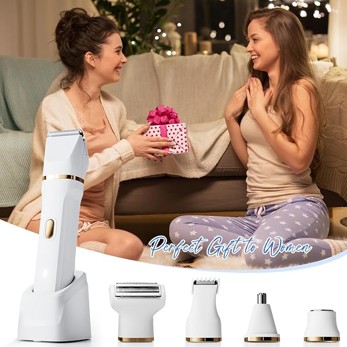 ele ELEOPTION Electric Razors for Women 5-in-1 Waterproof Wet Dry Electric Shaver with USB Charge Dock, Legs Hair Remover, Body Shaver for Beard Bikini Trimmer for Women White-VivaGrace Women