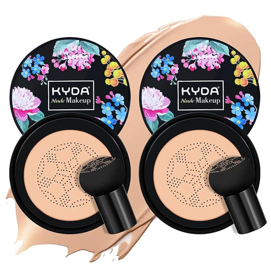 Ownest 2 Pcs Mushroom Head Air Cushion BB Cream, Concealer Lasting Nude Makeup Moisturizing Pigment CC Liquid Foundation, Even Skin Tone Makeup Base Primer-Buff Beige-VivaGrace Women