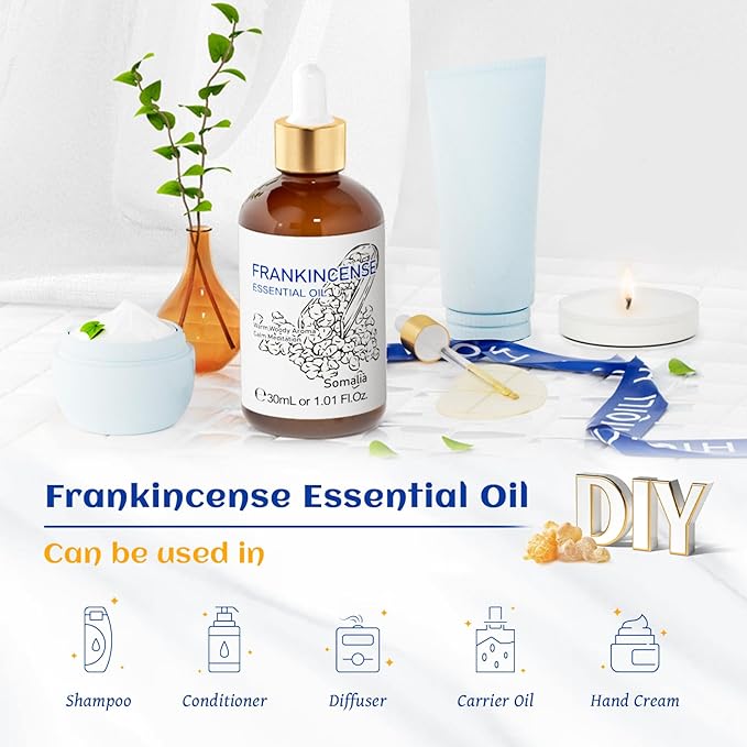 HIQILI 30ML Frankincense Essential Oil, Relaxing, Skin Care, Camp Atmosphere Creation, Can be Added to Body Lotions, Creams, Aromatherapy Use - 1 Fl Oz-VivaGrace Women