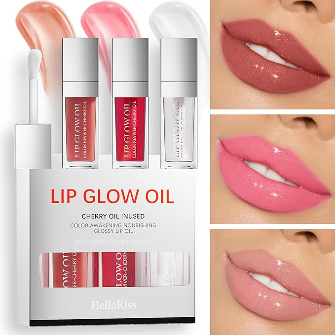Lip Glow Oil Long Lasting Plumping Transparent Lip Balm Moisturizing Lip Oil Repairing Lip Lines and Prevents Dry Cracked for Lip Care and Dry Lips (Set-C)-VivaGrace Women