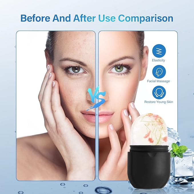 Ice Roller for Face Eye, Ice Roller Mold Face Skin Care Kit for Brighten Skin and Enhance Your Natural Glow Remove Fine Lines Shrink Pores Reduce Acne and Lubricate the Skin (Black)-VivaGrace Women