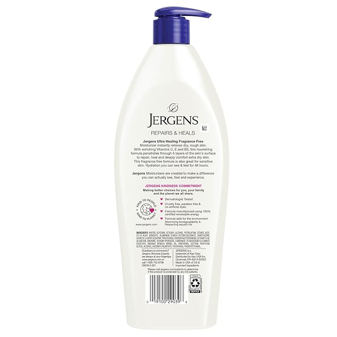 Jergens Ultra Healing Dry Skin Lotion, Hand and Body Moisturizer for Quick Absorption into Extra Dry Skin with Hydralucence Blend, Vitamins C, E and B5, White, 21 oz-VivaGrace Women