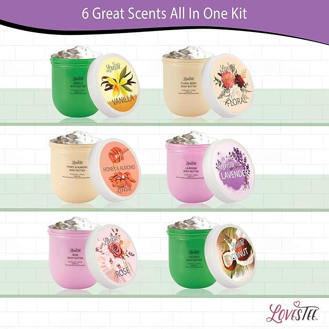 LOVESTEE Moisturizing Body Lotion, Women-Men's Christmas-Birthday Gift Set, Soothes All Skin Types includes Shea Butter, Fragrances Lavender, Vanilla, Rose, Honey Almond, Coconut and Floral-VivaGrace Women