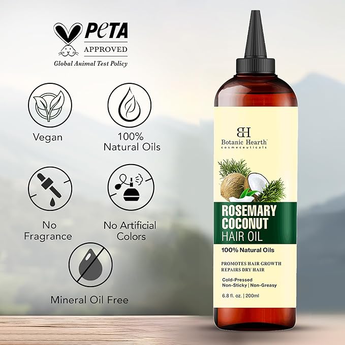 Botanic Hearth Rosemary, Coconut & Avocado Oil For Hair Growth (6.7 fl oz) Infused with Rosemary, Coconut, Biotin|Hair Oil Repairs Damaged Hair, Strengthening, Healthier Hair, Moisturizing- Hair Tonic-VivaGrace Women