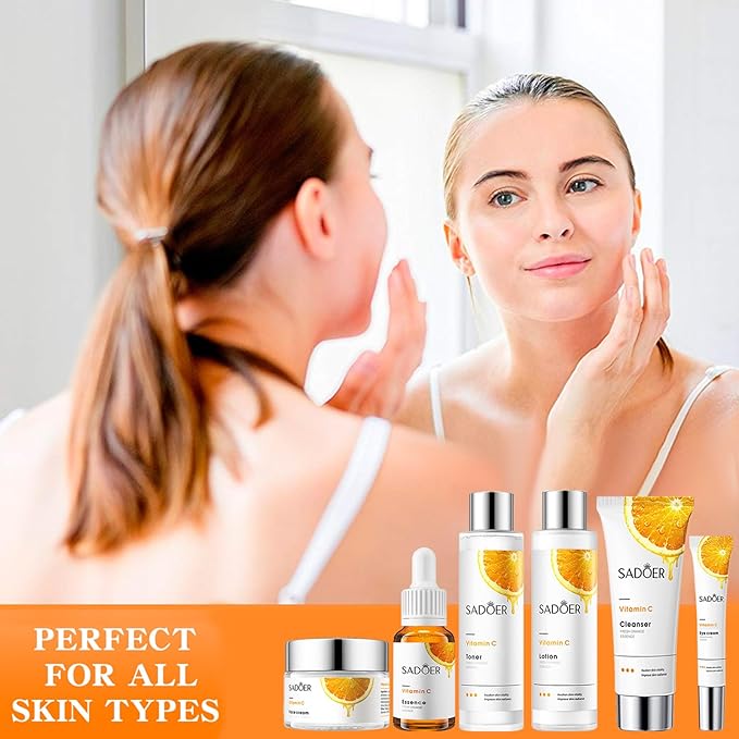 Vitamin C Daily Skin Care Set Daily Moisturizing & Nourishing Fresh Orange Essence Skin Care Set Vitamin Essence Six-piece Set-VivaGrace Women