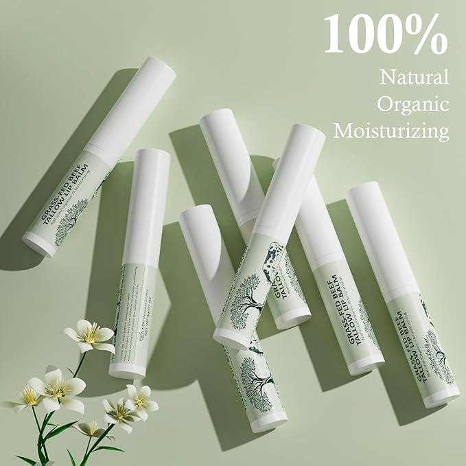 Tallow Lip Balm, Natural Lip Balm, Beef Tallow for Skin, Tallow Balm, All Natural Unscented 100% Grass Finished Beef Tallow Chapstick Organic Moisturizing Hydrates Dry Lips Moisturizer for Lip Care-VivaGrace Women