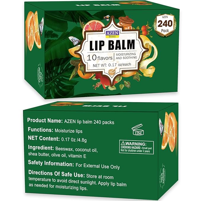 AZEN 240 Pack Lip Balm, Natural Lip Balm Bulk, Lip Care Product, Moisturizing Lip Balm for dry cracked lips - 10 Flavors-VivaGrace Women