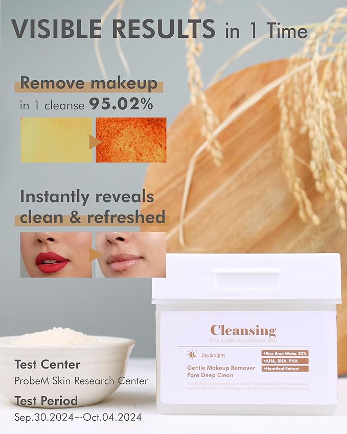 DERMAL Rice Bubble Cleansing Pad – Makeup Remover Bubble Pads - Exfoliating and Hydrating Cleansing Pad with Korean Rice Bran Water, AHA, BHA, PHA, Fresh Green Citrus Scent, 80pads