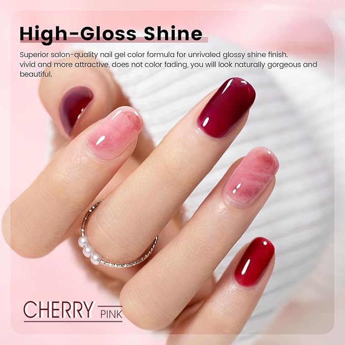 RARJSM Nude Jelly Gel Nail Polish Set 6pcs Clear Crytal Glass Pale Gray Pink Cherry Red Series Transparent Sheer Amber Milky Gel Varnish LED UV Curing Requires Soak off French Manicure Home Salon-VivaGrace Women