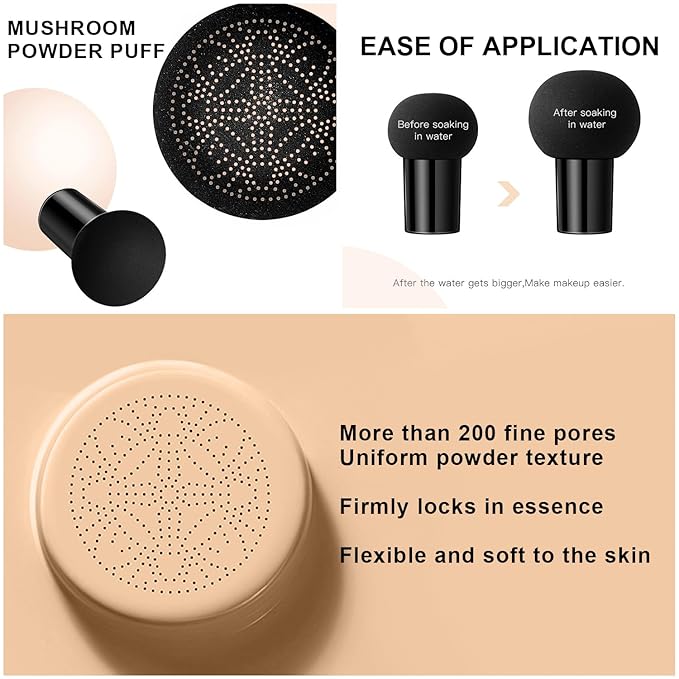 Mushroom Head Air Cushion BB Cream CC Cream Moisturizing Liquid Foundation, Concealer - Lasting Makeup Base for Even Skin Tone (#02 Natural)-VivaGrace Women