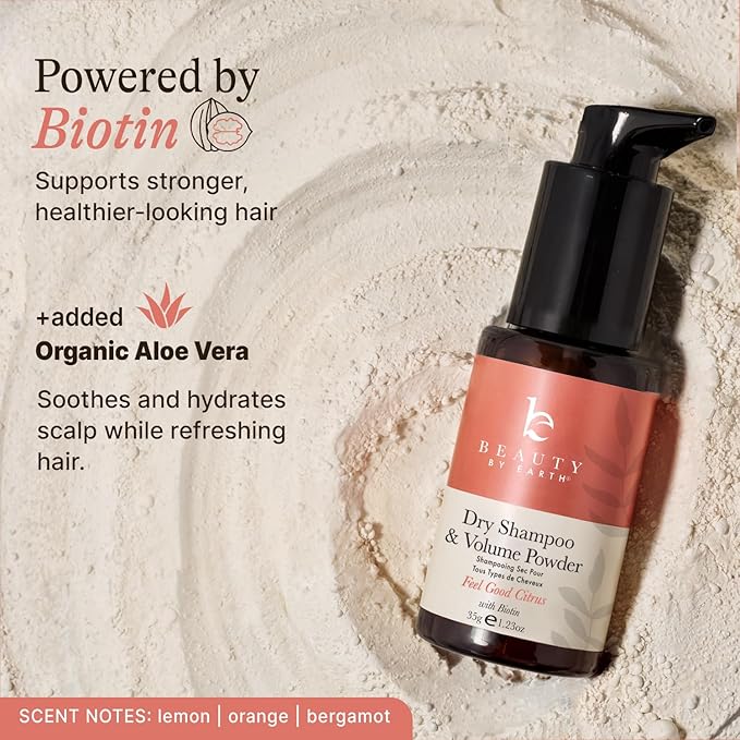 Beauty by Earth Non-Aerosol Dry Shampoo Powder - Volumizing Non Toxic with Biotion, Oil-Absorbing Natural Ingredients, Made in USA