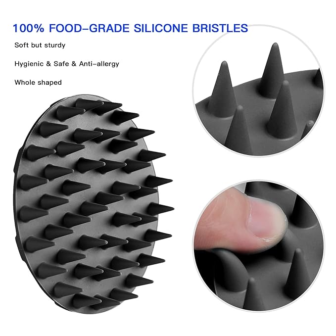 INNERNEED Scalp Care Massager Shampoo Brush, Wet & Dry Manual Head Scrubber Hair Washing, Soft Silicone Bristles, for Hair Growth, Dandruff Removal, Comfortable for All Hair Types (Black)-VivaGrace Women