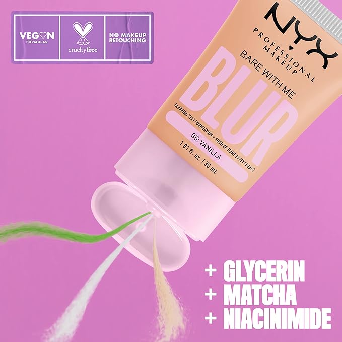 NYX PROFESSIONAL MAKEUP Bare With Me Blur Skin Tint Foundation Make Up with Matcha, Glycerin & Niacinamide - Vanilla-VivaGrace Women