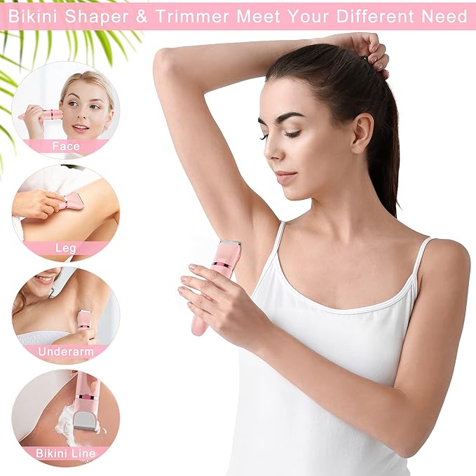 Electric Lady Shaver for Women - Painless Razor, Bikini Trimmer, Facial Hair Removal, Body Trimmer for Face, Legs, Underarm, Pubic - Wet and Dry Flawless 3 in 1-VivaGrace Women