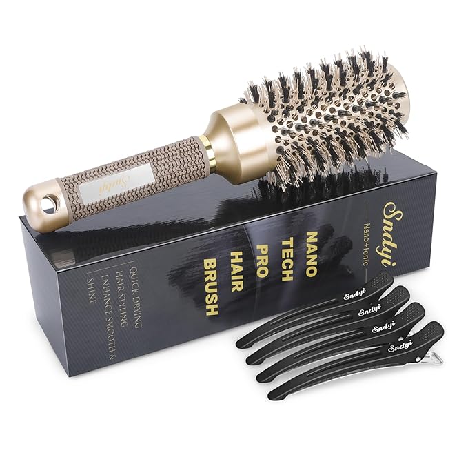 Nano Thermal Ceramic Round Hair Brush with Boar Bristles for Blow Drying and Styling by Sndyi - 2.9 Inch Barrel-VivaGrace Women