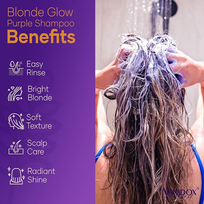 Sulfate Free Brass Toning Purple Shampoo for Blondes, Brown Highlighted, or Bleached Hair, Infused with Purple Rice Extract, Hyaluronic Acid, Vitamin E, and Chamomile Extract (16 fl oz)-VivaGrace Women
