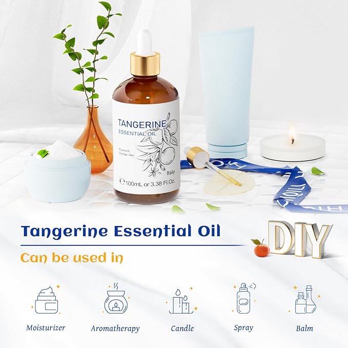 HIQILI 100ML Tangerine Essential Oil, Skin Care, Hair Care, Air Purification, Can be Added to Body Lotion, Shampoos, Diffusers Use - 3.38 Fl Oz-VivaGrace Women