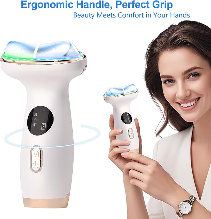 Cold Heat Facial Massager Red Light Therapy for Face Neck Eye Lifting Firming Depuffing,7-in-1 LED Facial Sculptor Skin Care,Cooling Electric gua sha Lift Device Reduce Forehead Frown Smile Line-VivaGrace Women