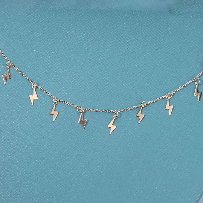 Boho Lighting Bolt Choker Necklace Gold Dangle Thunder Necklace Minimalist Collar Chain Necklace Weather Necklace Jewelry for Women and Girls-VivaGrace Women